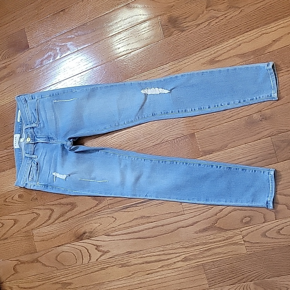 FRAME Denim Le Skinny de Jeanne Distressed Jeans Echo Park Size 26 Ripped Blue